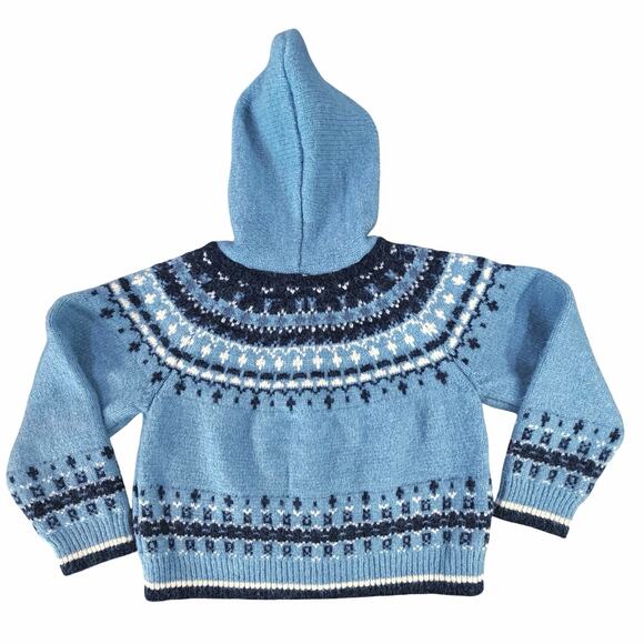 VTG Handmade Fair Isle Nordic Wool Cropped Hooded Cardigan Knit Sweater Medium - Picture 6 of 16